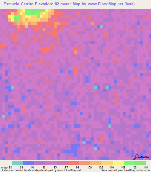 Estancia Cerrito,Paraguay Elevation Map