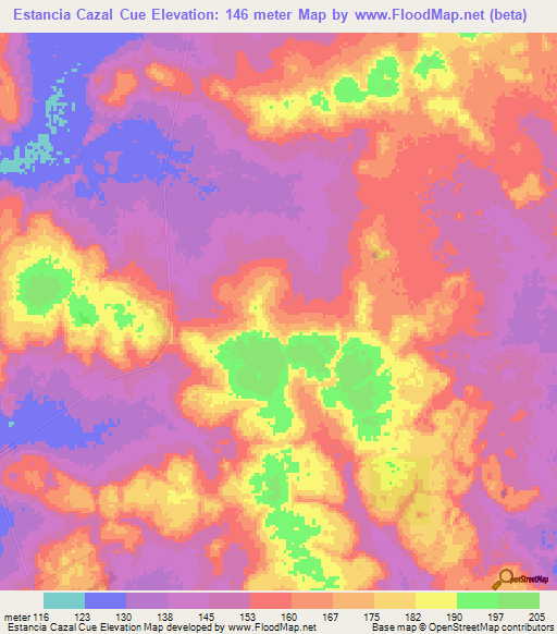 Estancia Cazal Cue,Paraguay Elevation Map