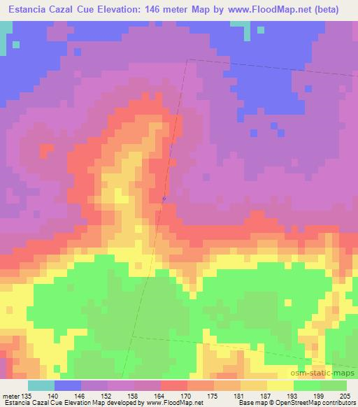 Estancia Cazal Cue,Paraguay Elevation Map