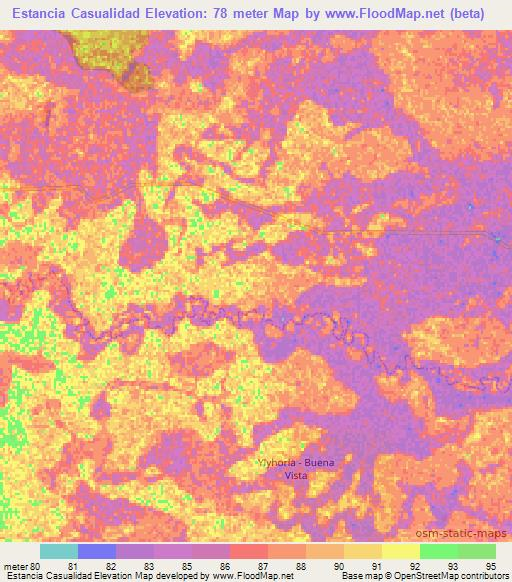 Estancia Casualidad,Paraguay Elevation Map