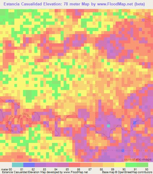 Estancia Casualidad,Paraguay Elevation Map