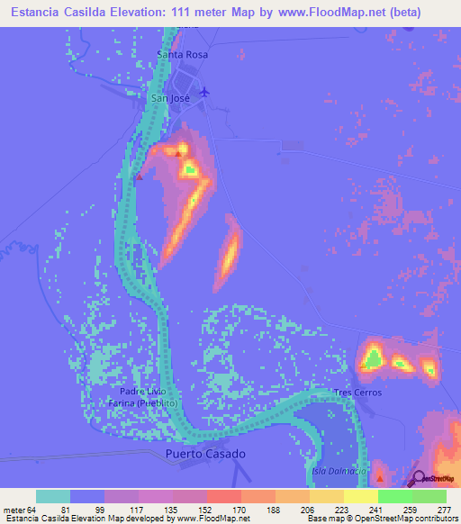 Estancia Casilda,Paraguay Elevation Map