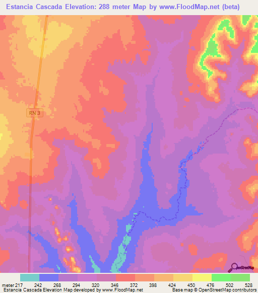 Estancia Cascada,Paraguay Elevation Map