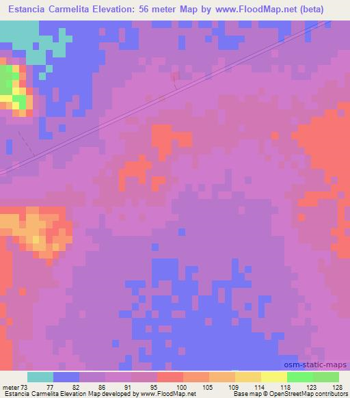 Estancia Carmelita,Paraguay Elevation Map