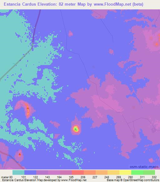 Estancia Cardus,Paraguay Elevation Map