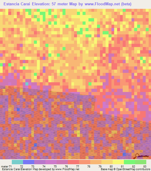 Estancia Carai,Paraguay Elevation Map
