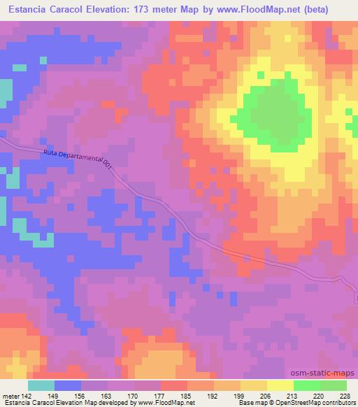 Estancia Caracol,Paraguay Elevation Map