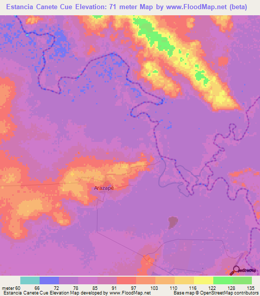 Estancia Canete Cue,Paraguay Elevation Map