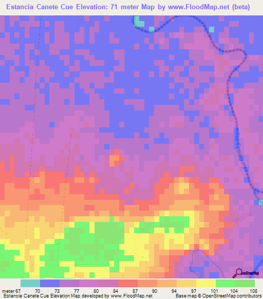 Estancia Canete Cue,Paraguay Elevation Map