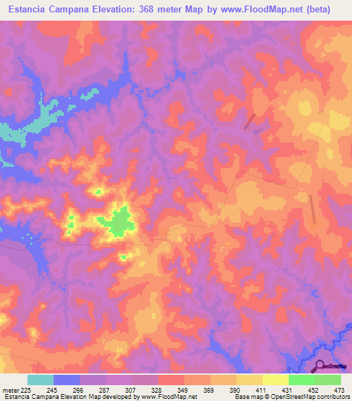 Estancia Campana,Paraguay Elevation Map
