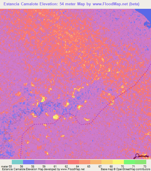 Estancia Camalote,Paraguay Elevation Map