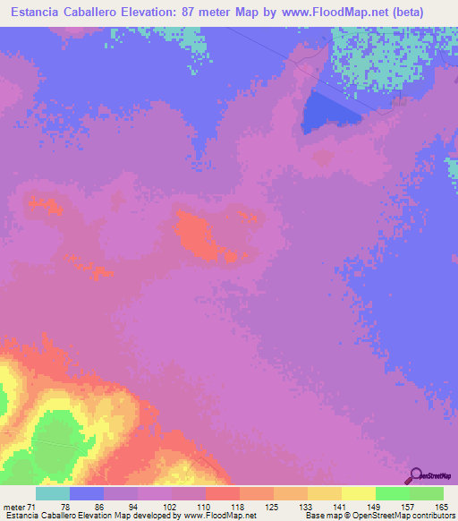 Estancia Caballero,Paraguay Elevation Map