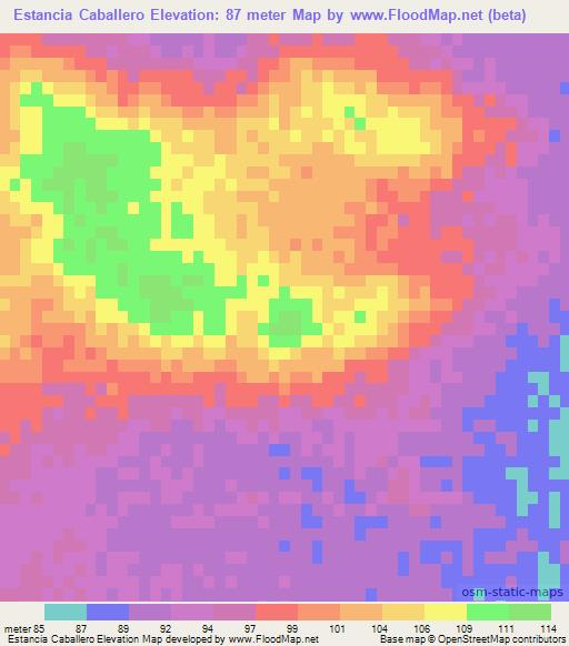 Estancia Caballero,Paraguay Elevation Map