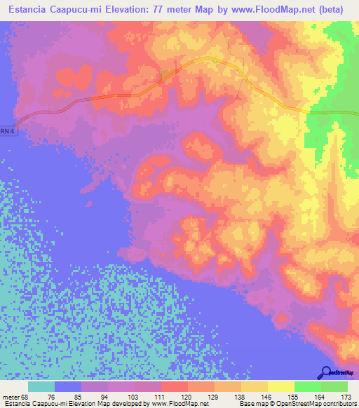 Estancia Caapucu-mi,Paraguay Elevation Map
