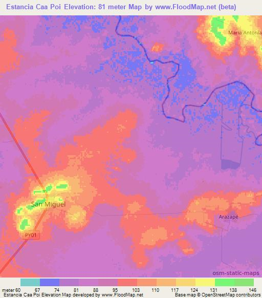 Estancia Caa Poi,Paraguay Elevation Map