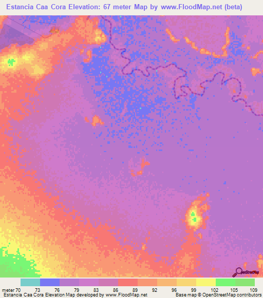 Estancia Caa Cora,Paraguay Elevation Map
