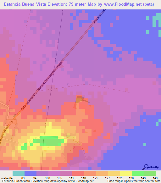 Estancia Buena Vista,Paraguay Elevation Map