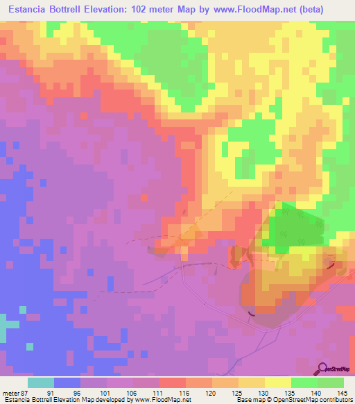 Estancia Bottrell,Paraguay Elevation Map