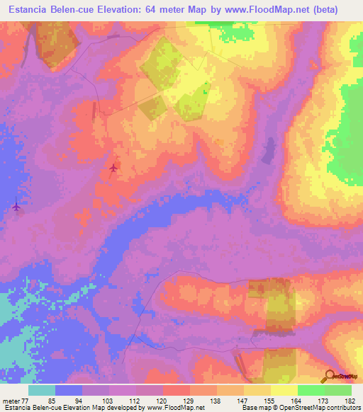 Estancia Belen-cue,Paraguay Elevation Map