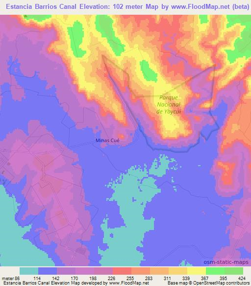 Estancia Barrios Canal,Paraguay Elevation Map