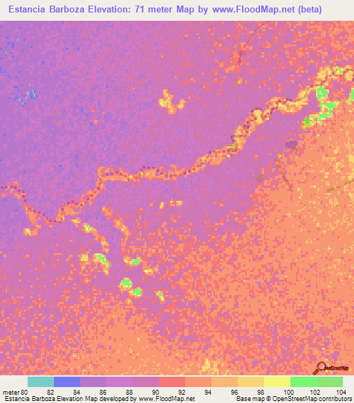 Estancia Barboza,Paraguay Elevation Map