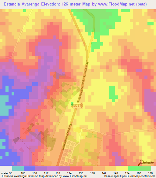 Estancia Avarenga,Paraguay Elevation Map