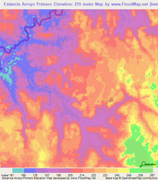 Estancia Arroyo Primero,Paraguay Elevation Map