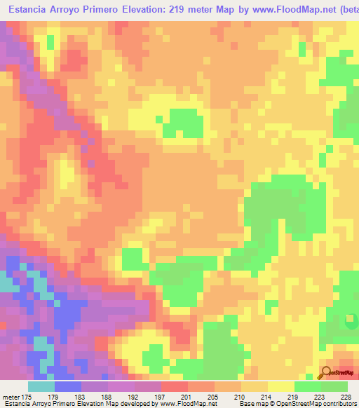 Estancia Arroyo Primero,Paraguay Elevation Map