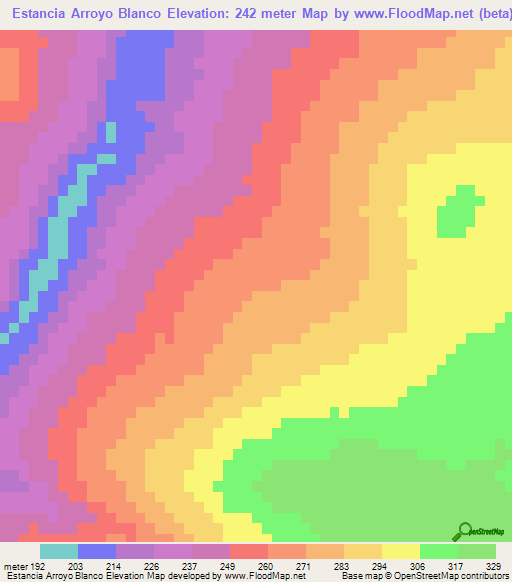 Estancia Arroyo Blanco,Paraguay Elevation Map