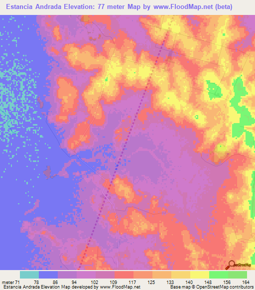 Estancia Andrada,Paraguay Elevation Map
