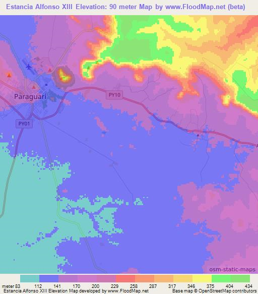 Estancia Alfonso XIII,Paraguay Elevation Map