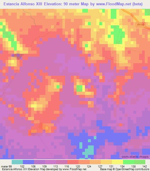 Estancia Alfonso XIII,Paraguay Elevation Map