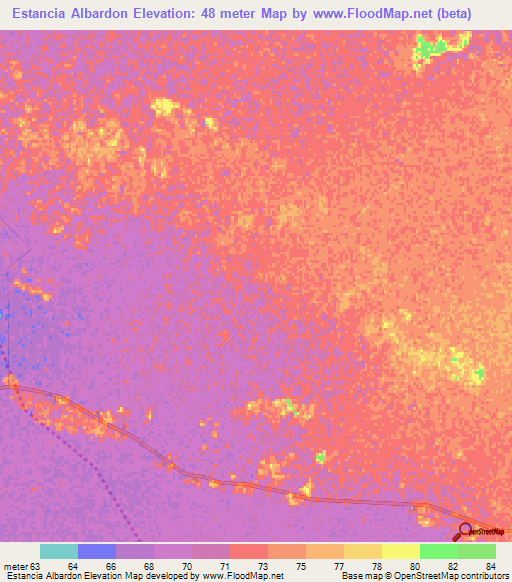 Estancia Albardon,Paraguay Elevation Map