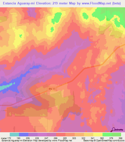 Estancia Aguaray-mi,Paraguay Elevation Map