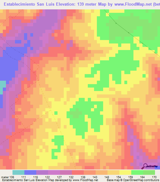 Establecimiento San Luis,Paraguay Elevation Map