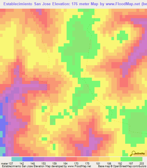 Establecimiento San Jose,Paraguay Elevation Map
