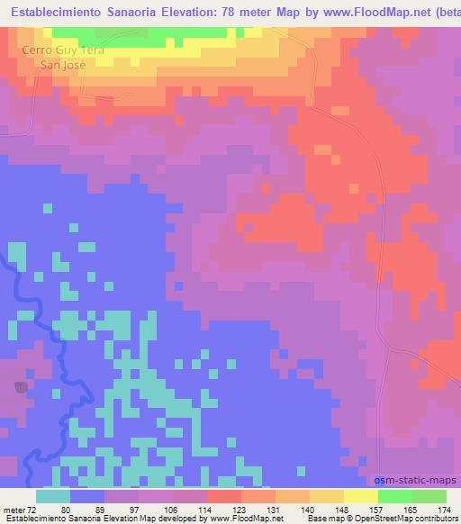 Establecimiento Sanaoria,Paraguay Elevation Map