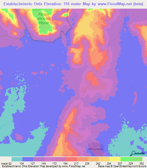 Establecimiento Ortiz,Paraguay Elevation Map