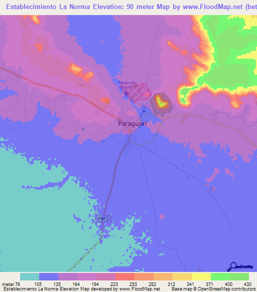Establecimiento La Norma,Paraguay Elevation Map