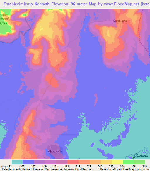 Establecimiento Kenneth,Paraguay Elevation Map