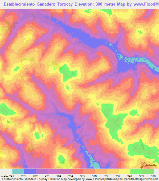 Establecimiento Ganadero Torocay,Paraguay Elevation Map