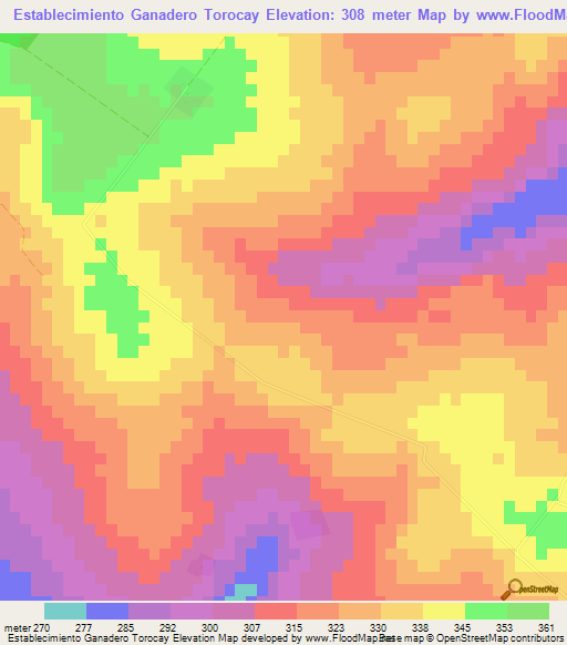 Establecimiento Ganadero Torocay,Paraguay Elevation Map