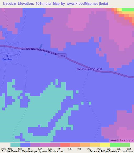 Escobar,Paraguay Elevation Map