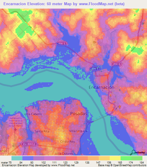 Encarnacion,Paraguay Elevation Map