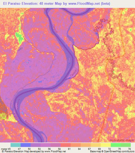 El Paraiso,Paraguay Elevation Map