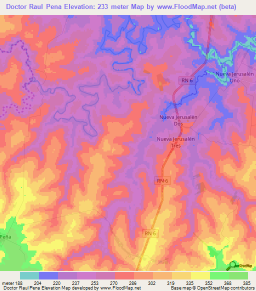 Doctor Raul Pena,Paraguay Elevation Map