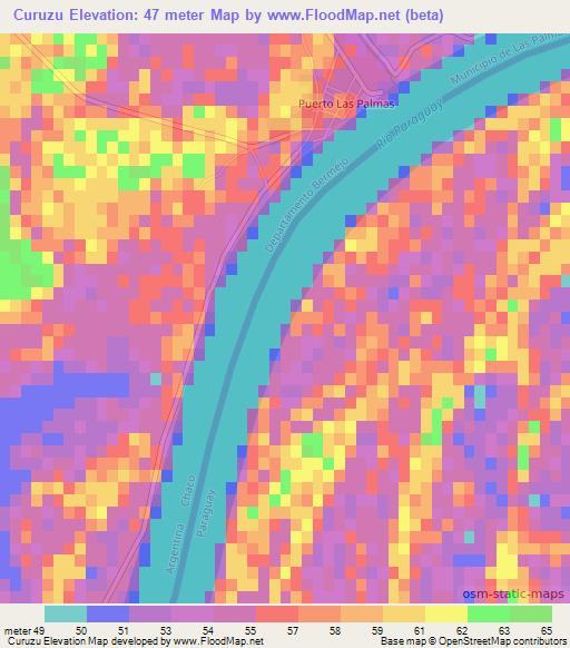 Curuzu,Paraguay Elevation Map