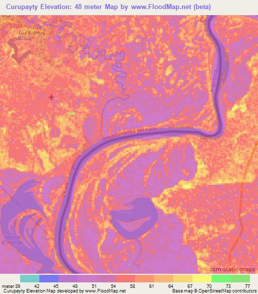 Curupayty,Paraguay Elevation Map