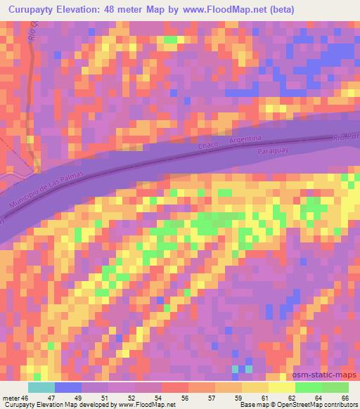 Curupayty,Paraguay Elevation Map