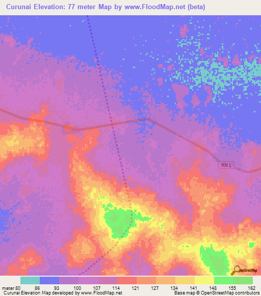 Curunai,Paraguay Elevation Map